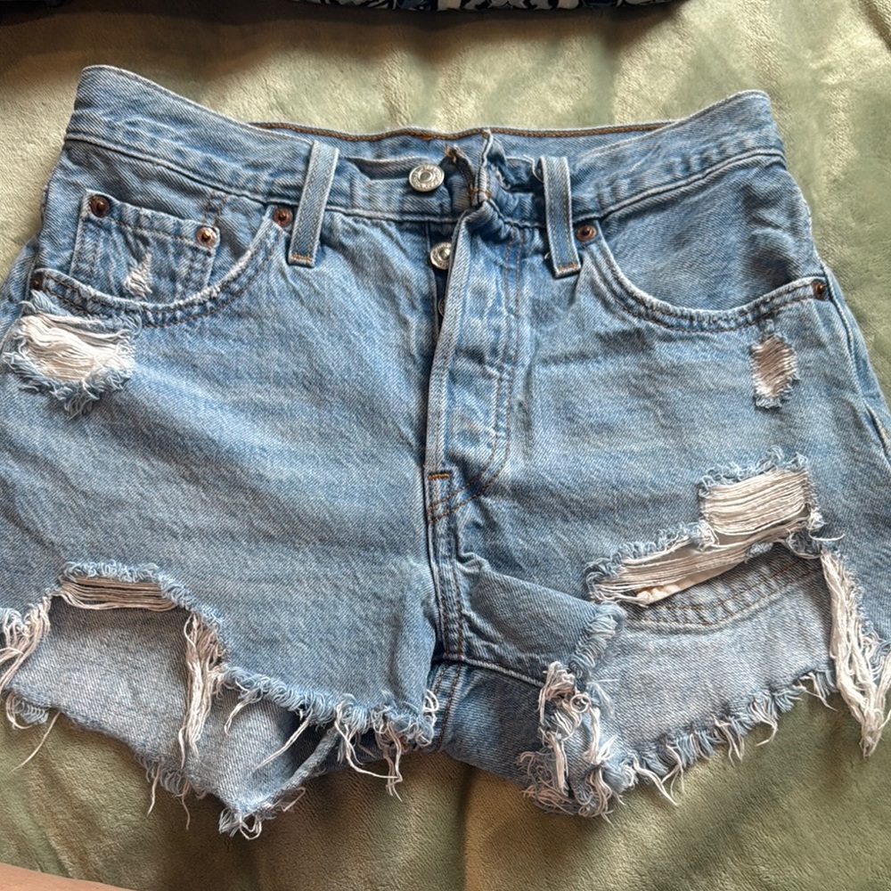 Levi's Blue Distressed Jean Shorts High-Waisted
